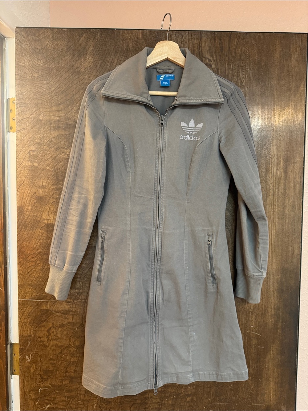 adidas Gray Long Zip-Front Track Jacket Dress